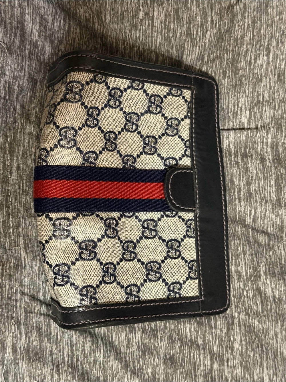 Gucci Beige Monogram Loafer with Navy and Red Web